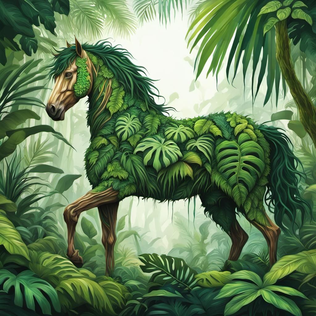 Tropical Rainforest Horse: Detailed Concept Art