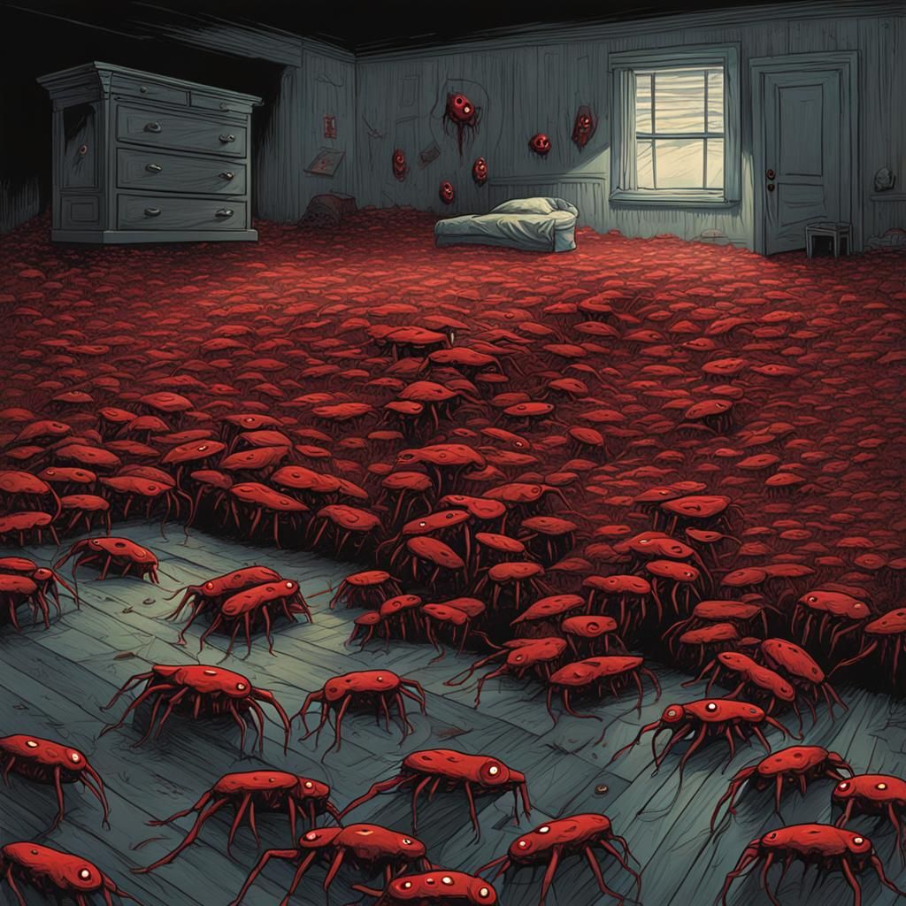 Sinister Red Eyes Under Bed, Dark Art