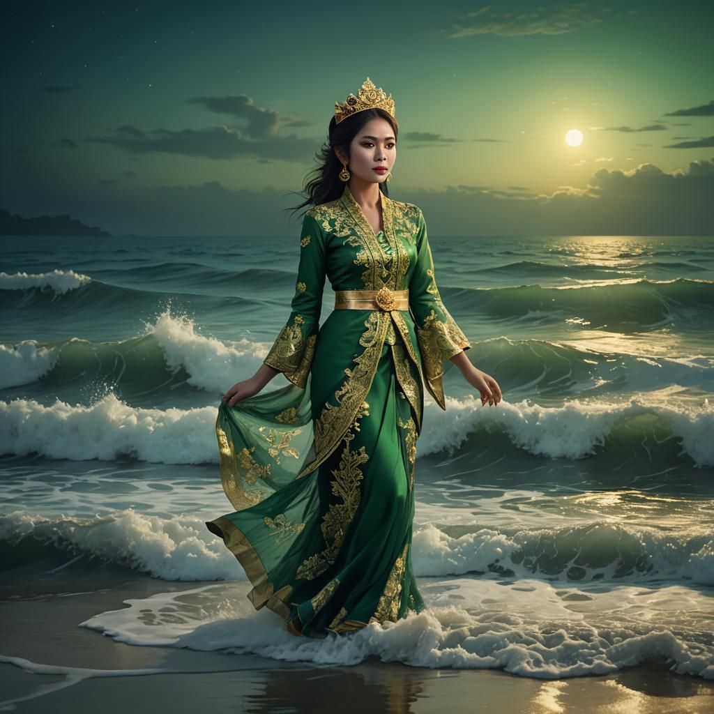 Javanese Woman on Ocean Shore in Digital Art