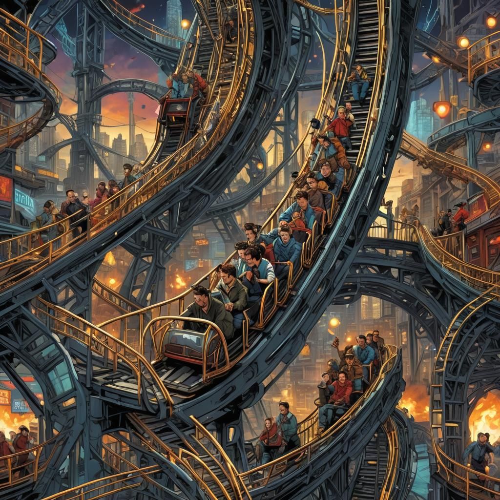 Dynamic Rollercoaster in Comic Book Style
