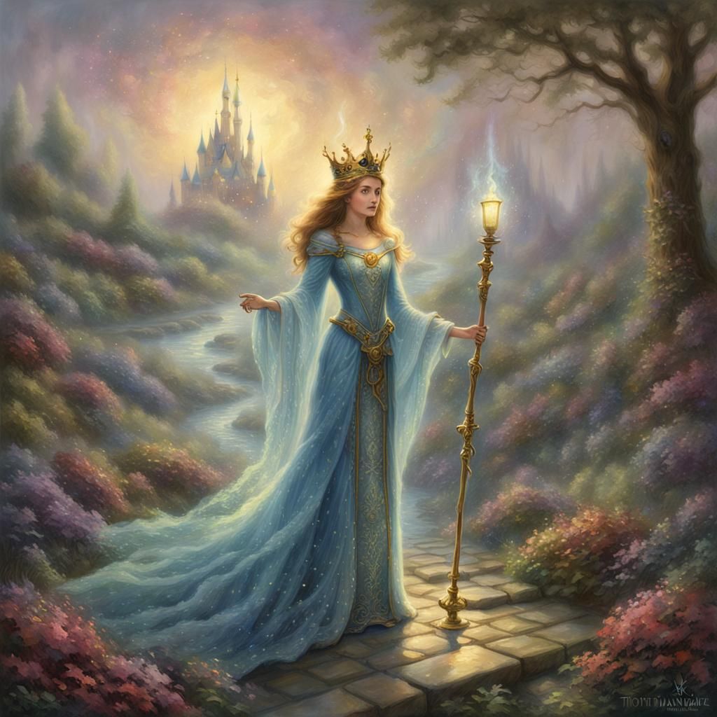 Queen of Staves Tarot Card in Ethereal Style