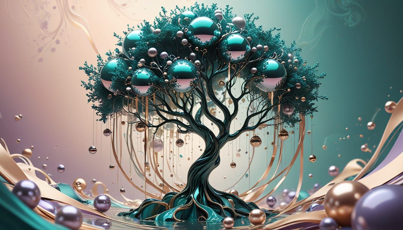 Abstract Spherical Tree in Surreal Digital Illustration