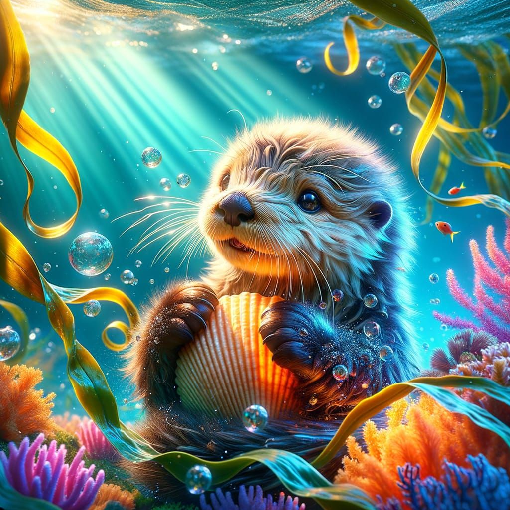 Baby Sea Otter Portrait in Underwater Paradise