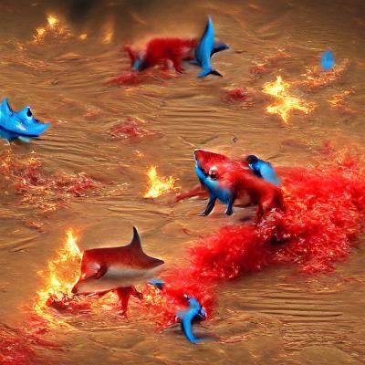 Red Glitter Sharks vs Blue Pandas in Hell
