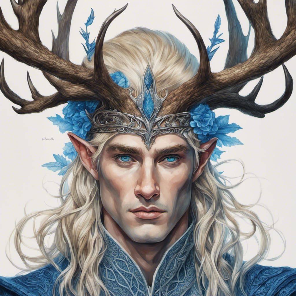 Hyperrealistic Elven King with Antler Crown