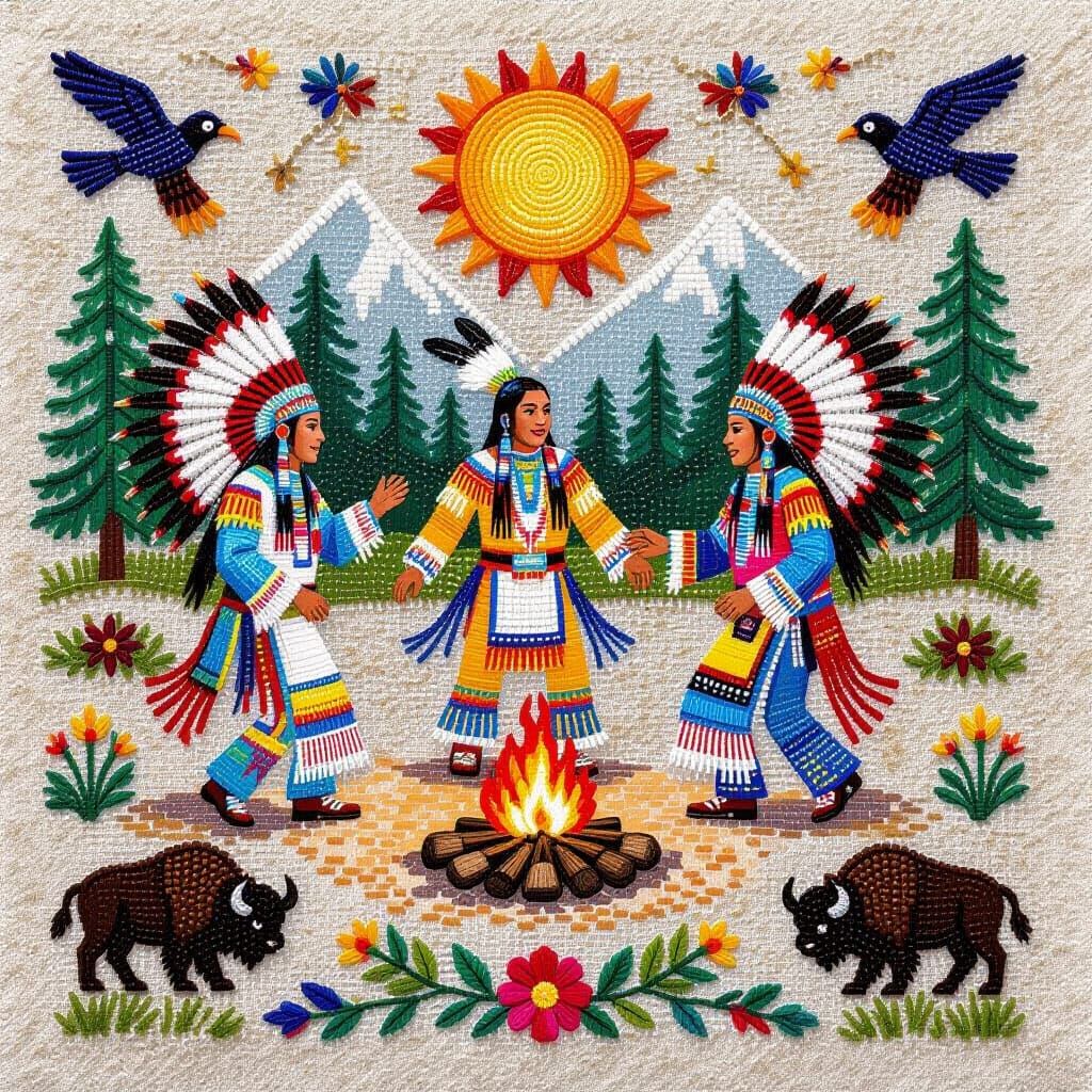 Beaded Native American Ceremonial Dance Scene