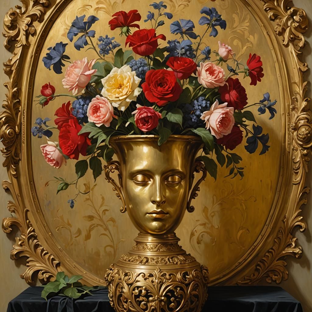 Flowers in Golden Vase, Baroque Art