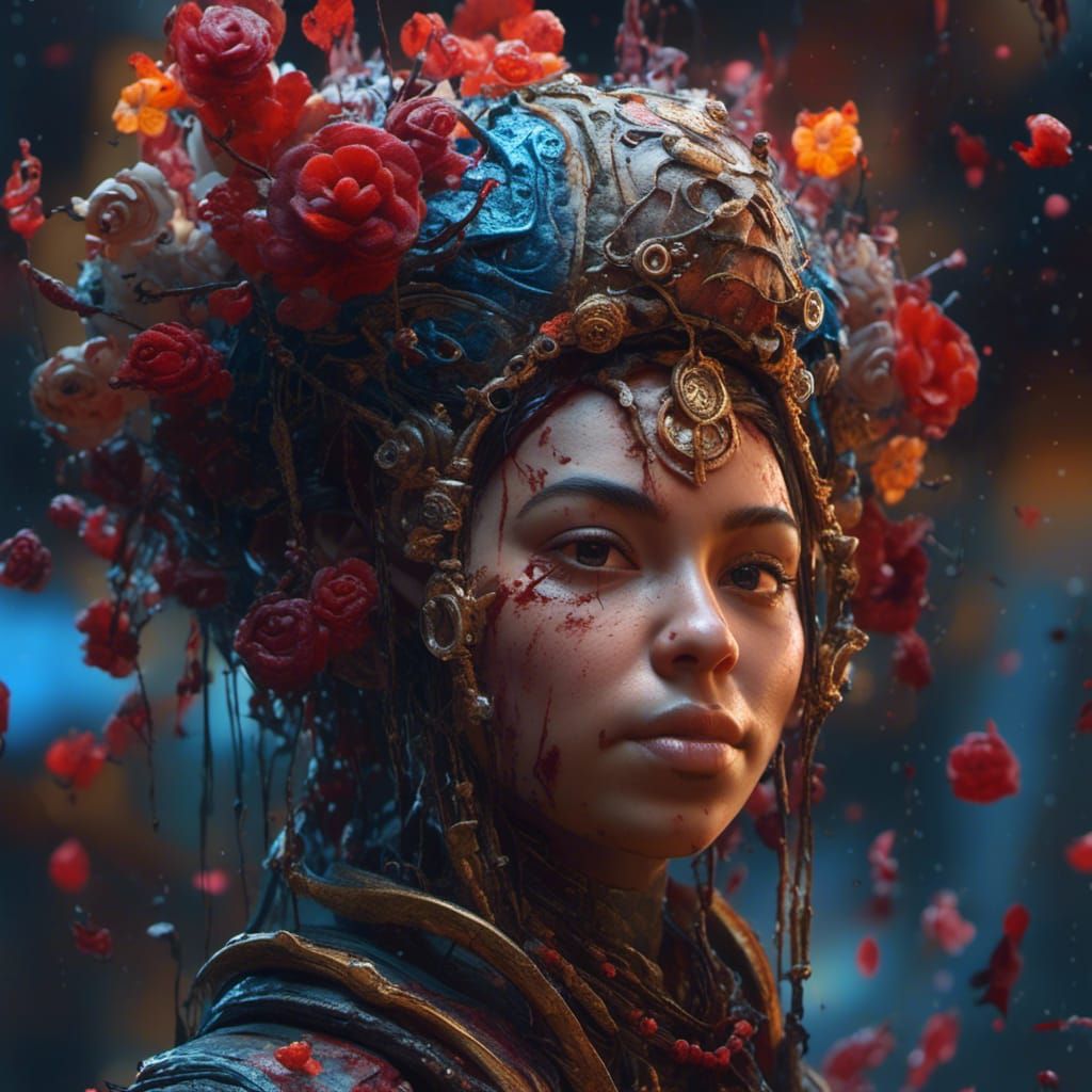 Hyperrealistic Girl Between Dark and Bright Futures