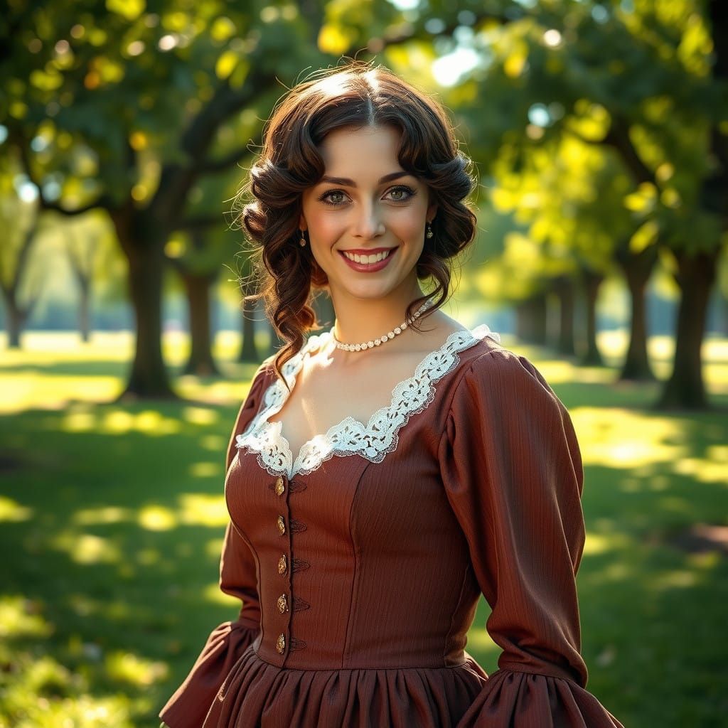 Regency-Era Elizabeth Bennet in a Verdant Park, Rendered in....