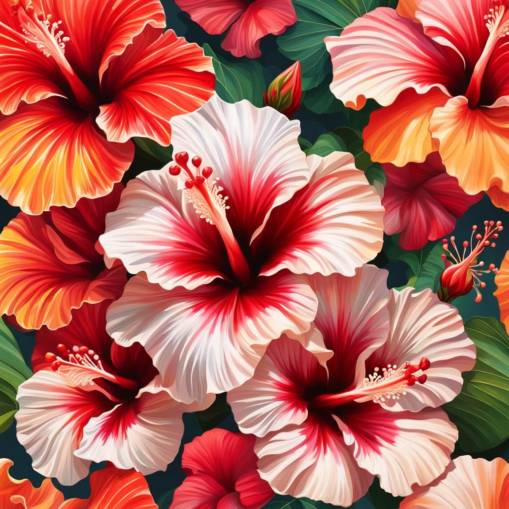 Hyperrealistic Hibiscus Flowers in Splash Art Style