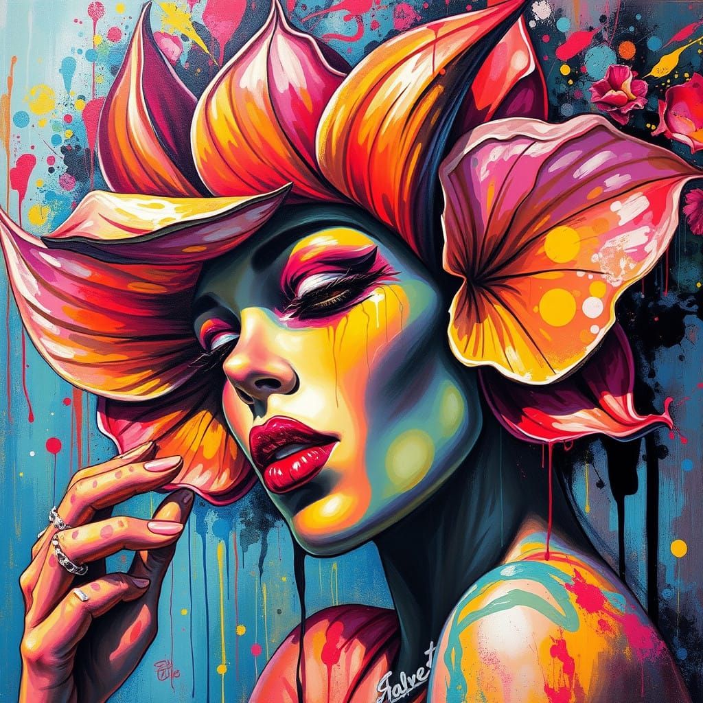 Vibrant Flower Goddess Street Art Unveiled in High Contrast...