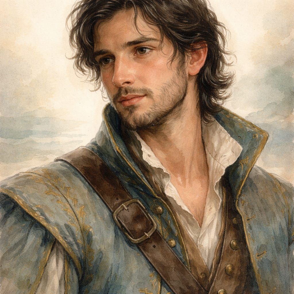 Watercolor Portrait of Shakespeare's Antonio in Soft Tones