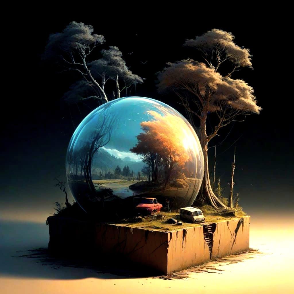 Ethereal Landscape in Mixed Media Style