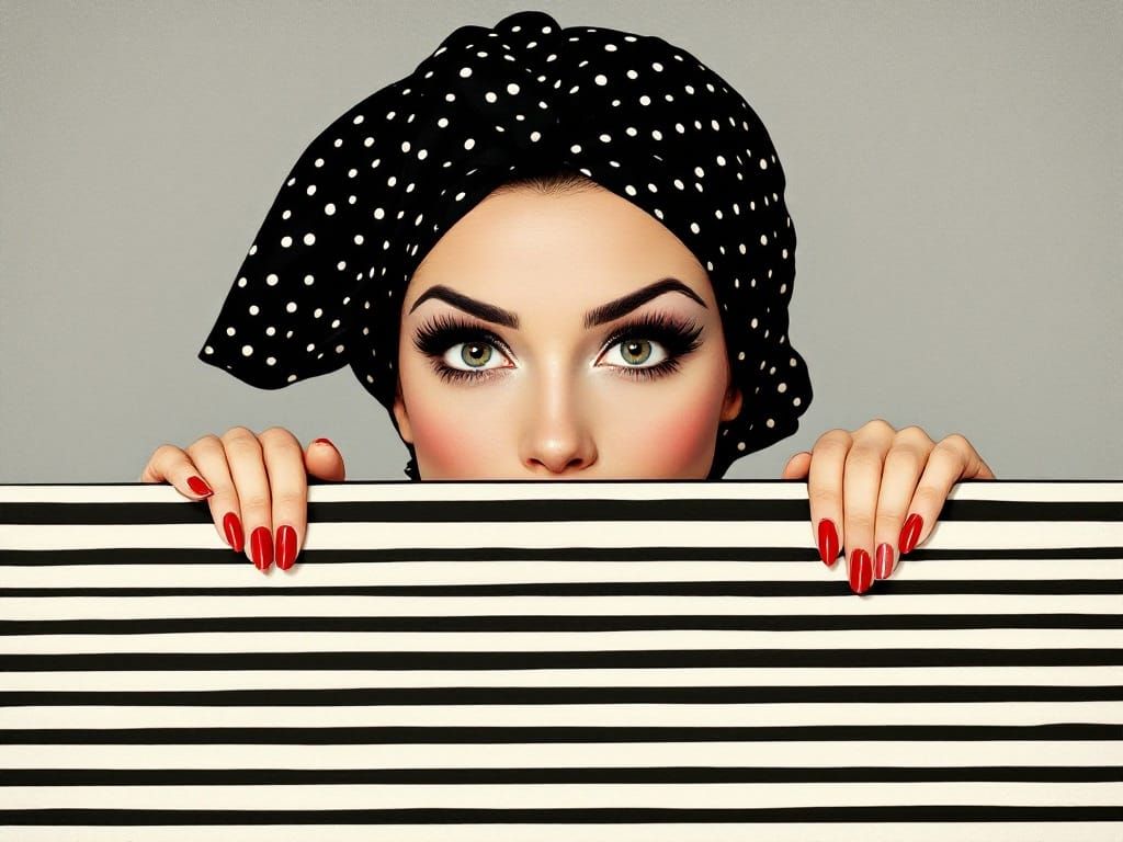 Retro Woman Portrait in Alphonse Mucha and Lichtenstein Styl...