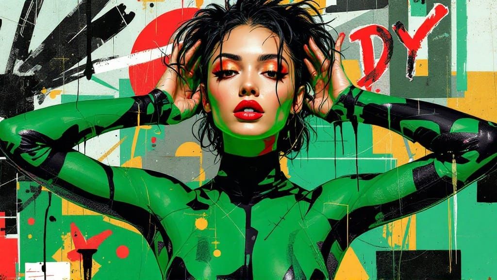 Surreal Green Goddess Unveils Fiery Passion