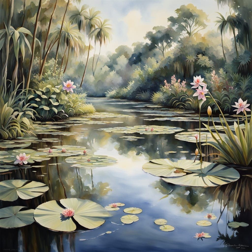 Tranquil Marsh: Impressionistic Watercolor Painting