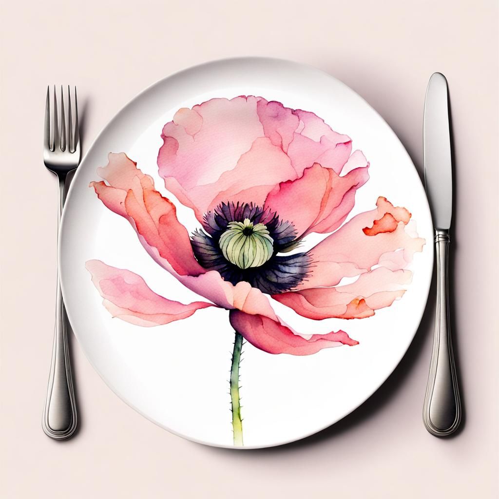 Watercolor Poppy Design on Dinner Plate