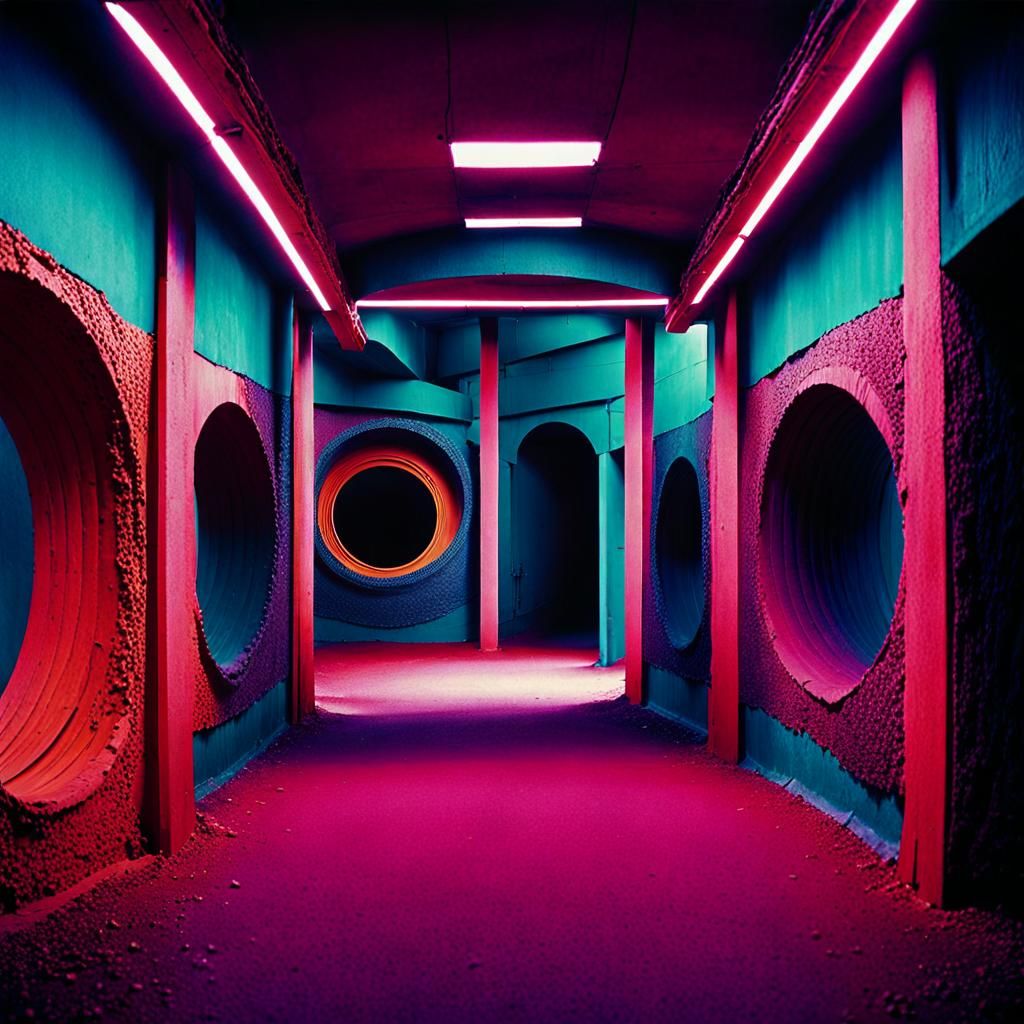 Eerie Spiraling Tunnel in 90s Photography Style