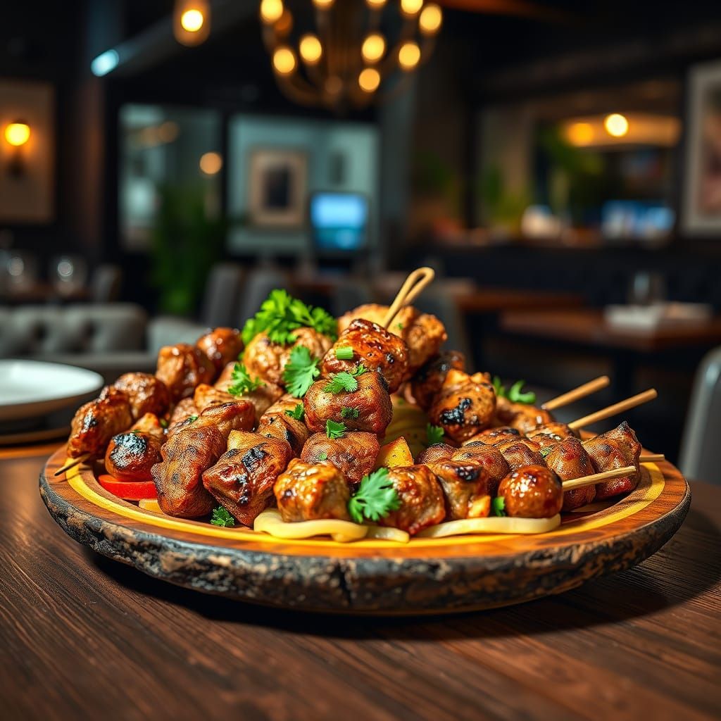 Mouthwatering Arabic Grilled Meats Platter in Rustic Setting