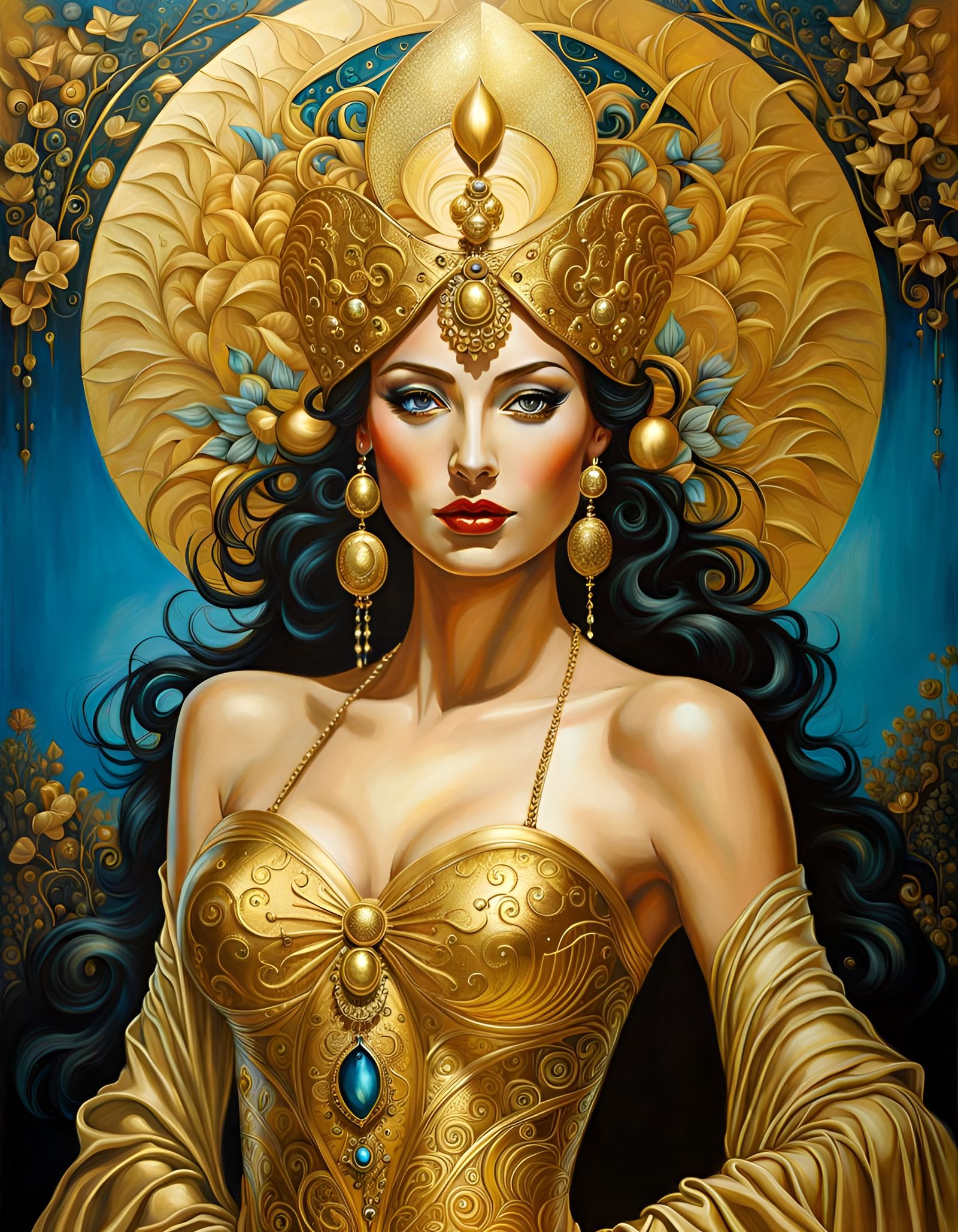 Smiling Gold Goddess, Half-Body Portrait