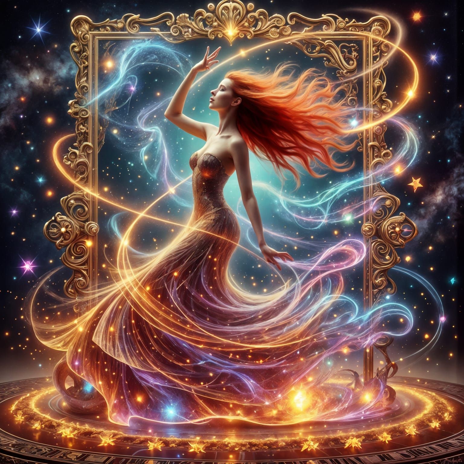 Surreal Neo-Impressionist Dancer Erupts from Card in a Sea o...