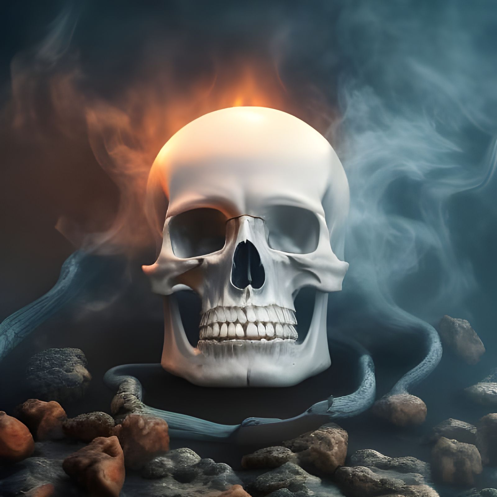 Maximalist Skull with Smoke in Hyperrealism Style