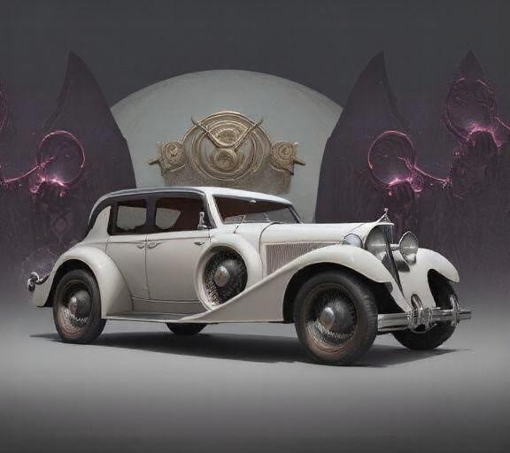 1933 White Luxury Car in Art Deco Style