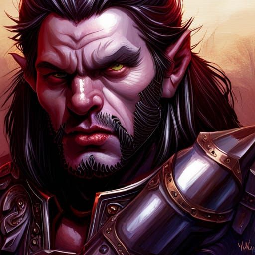 Fantasy Half-Orc Barbarian Portrait in Comic Book Style