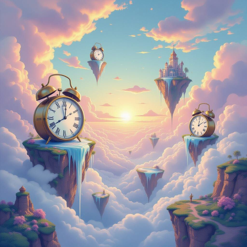 Surreal Lucid Dreamscape with Melting Clocks and Floating Is...