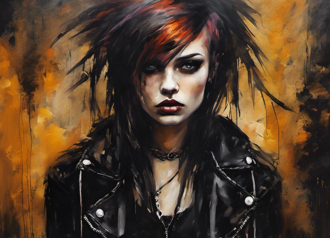 punky goth girl watercolor