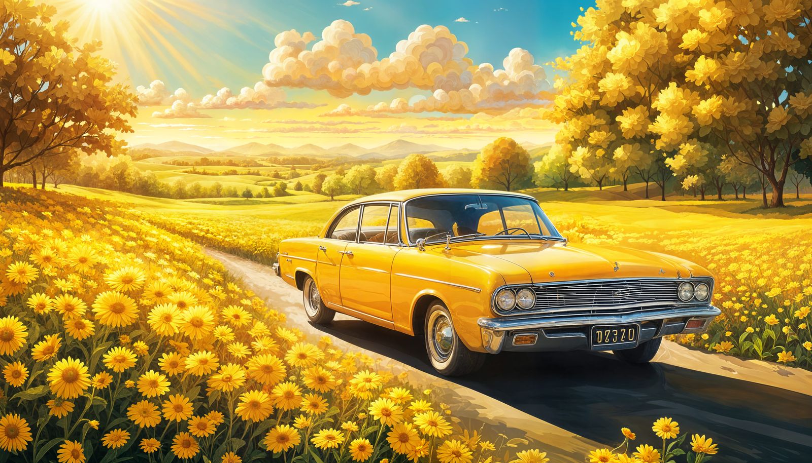 Radiant Yellow Illustration of a Divine Scene