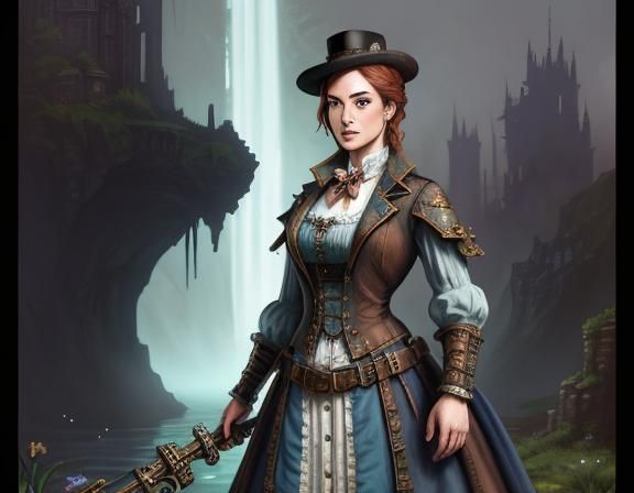 Steampunk 8-Bit Female in Watercolor Style