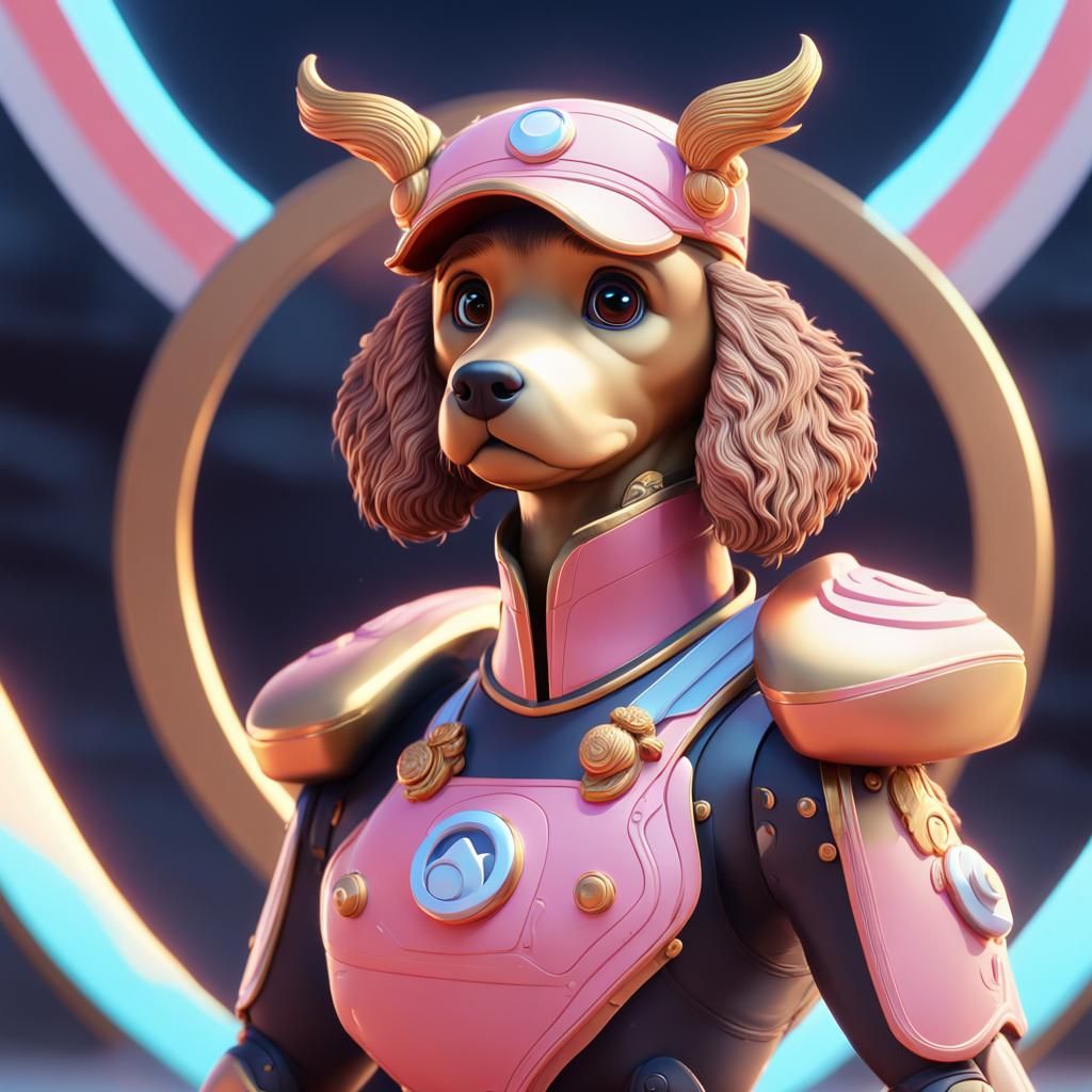 Golden Cavoodle Beach Sunrise in 3D Digital Art