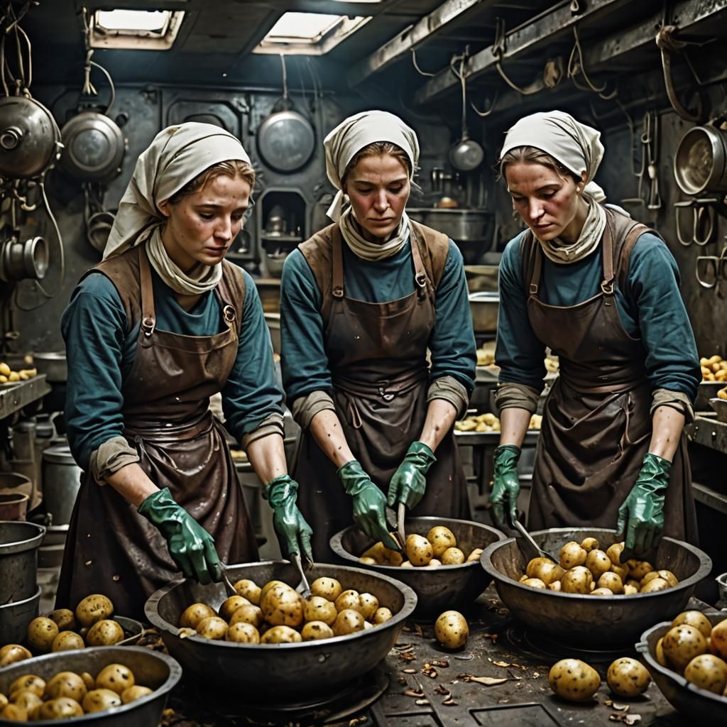 Scullerymaids Toil in Ancient Starship Galley