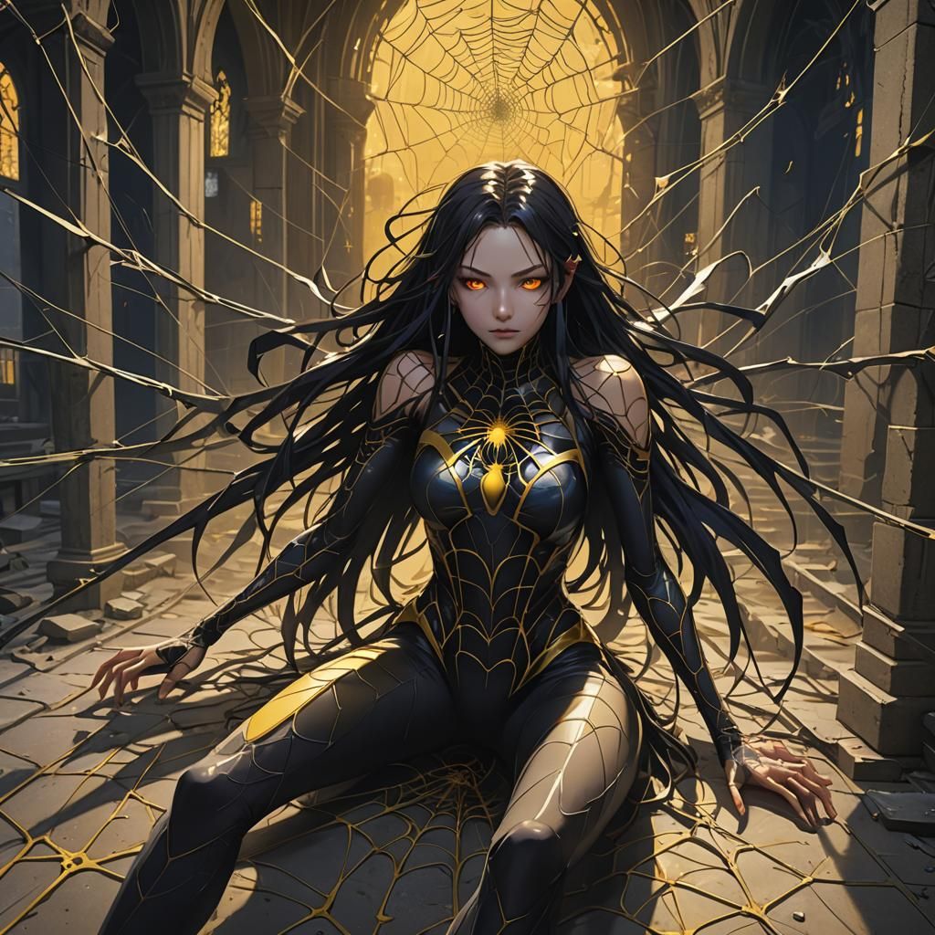 Spider Goddess in Abandoned Cathedral: Anime Concept Art