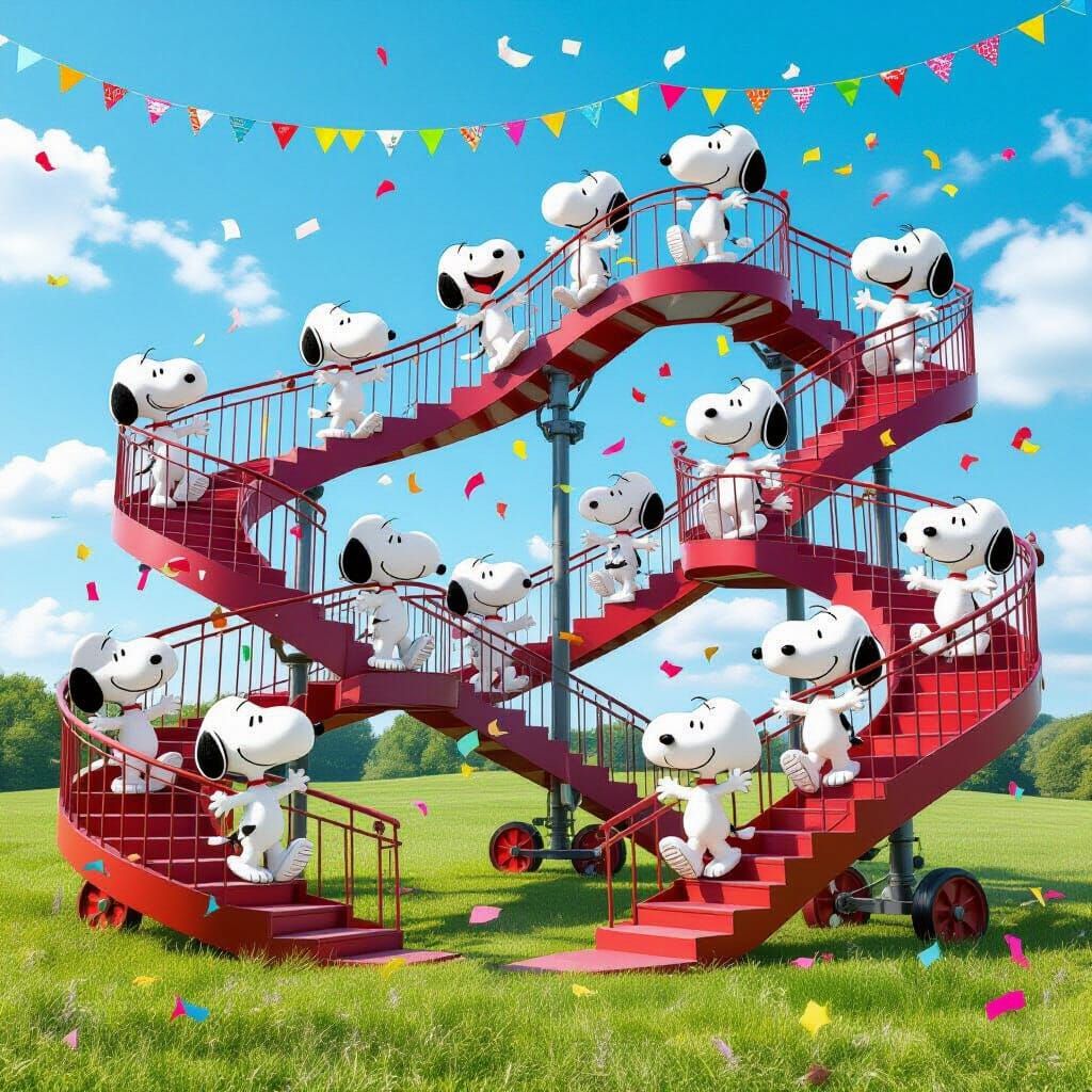 Joyful Snoopy Dance on Mobile Staircases