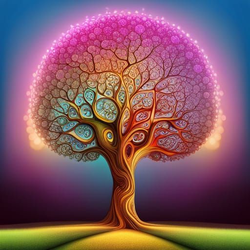 Rainbow Tree with Abstract Fractal Design