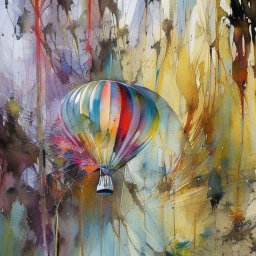 Watercolor Spaceman in Hot Air Balloon