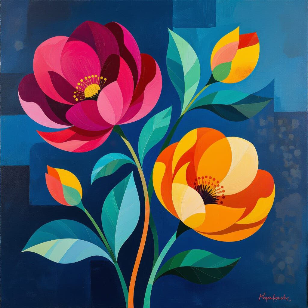 Surreal Botanical Abstract Art with Vibrant Brushstrokes