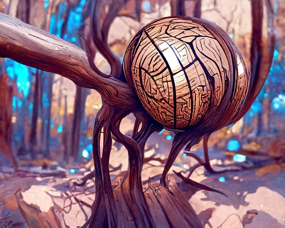 Detailed Wooden Magic Ball in Mystic Forest