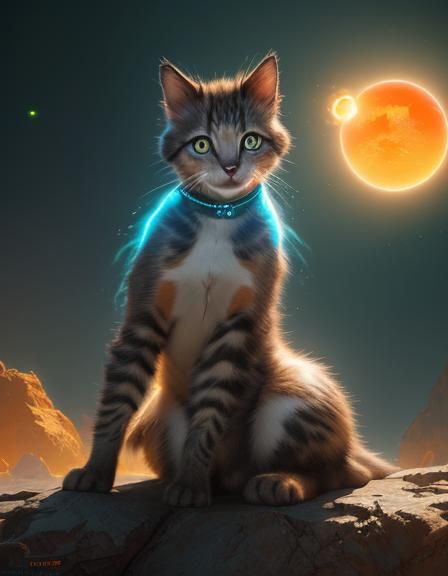 Luminous Kitten on Exotic Planet, Hyperdetailed Concept Art