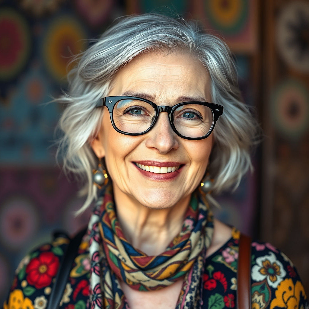 Elegant 60-Year-Old Hipster Portrait with Colorful Style