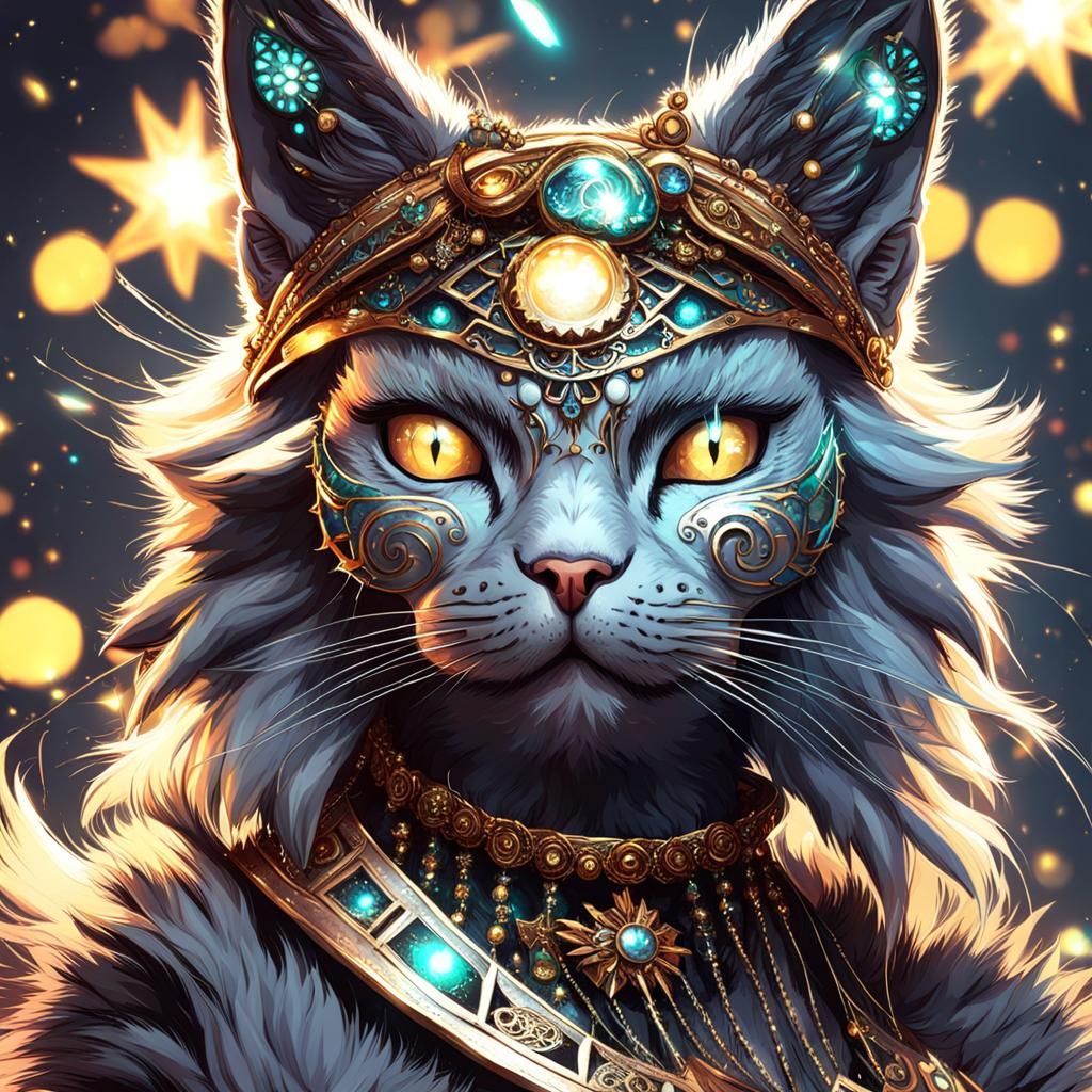New Year Cat Goddess in Solar Punk Style