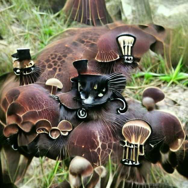 Gothic Steampunk Mushroom Cat Fantasy