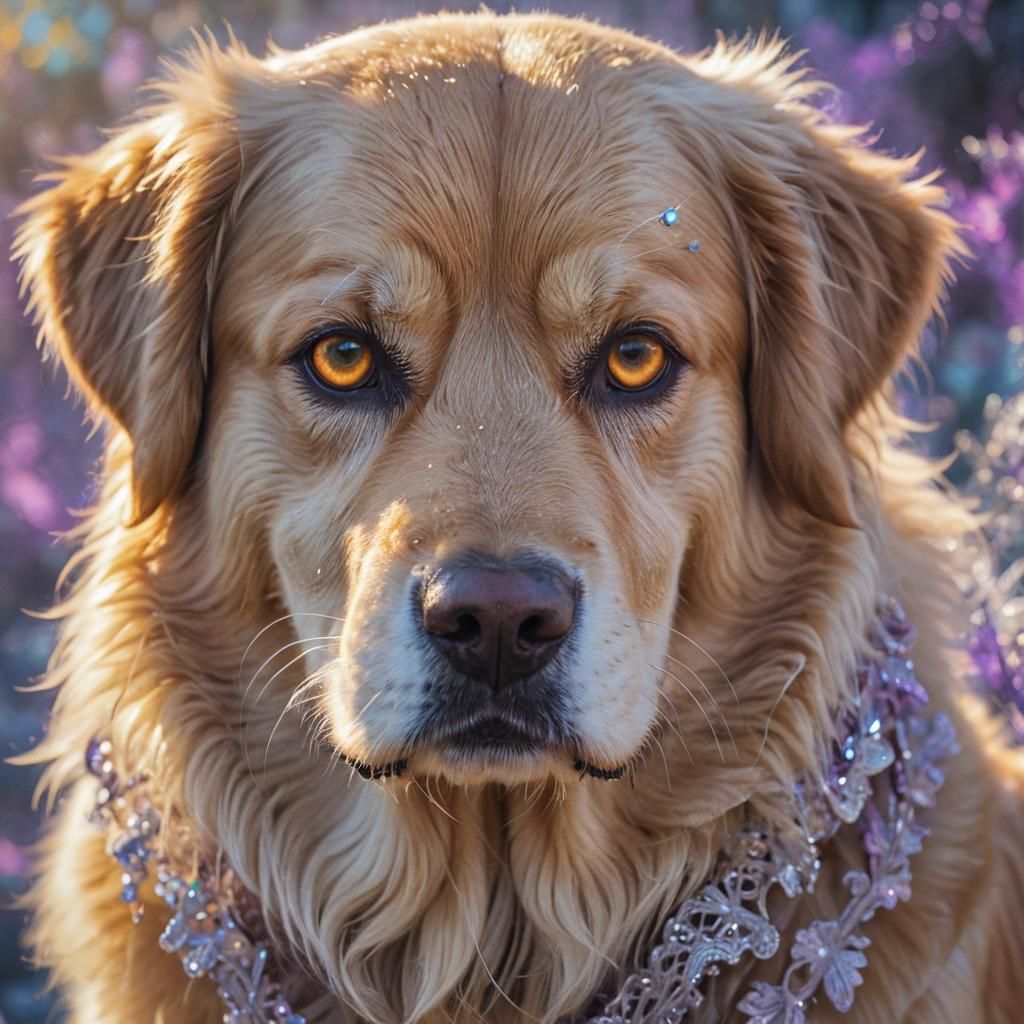 Metallic Golden Retriever with Neon Eyes