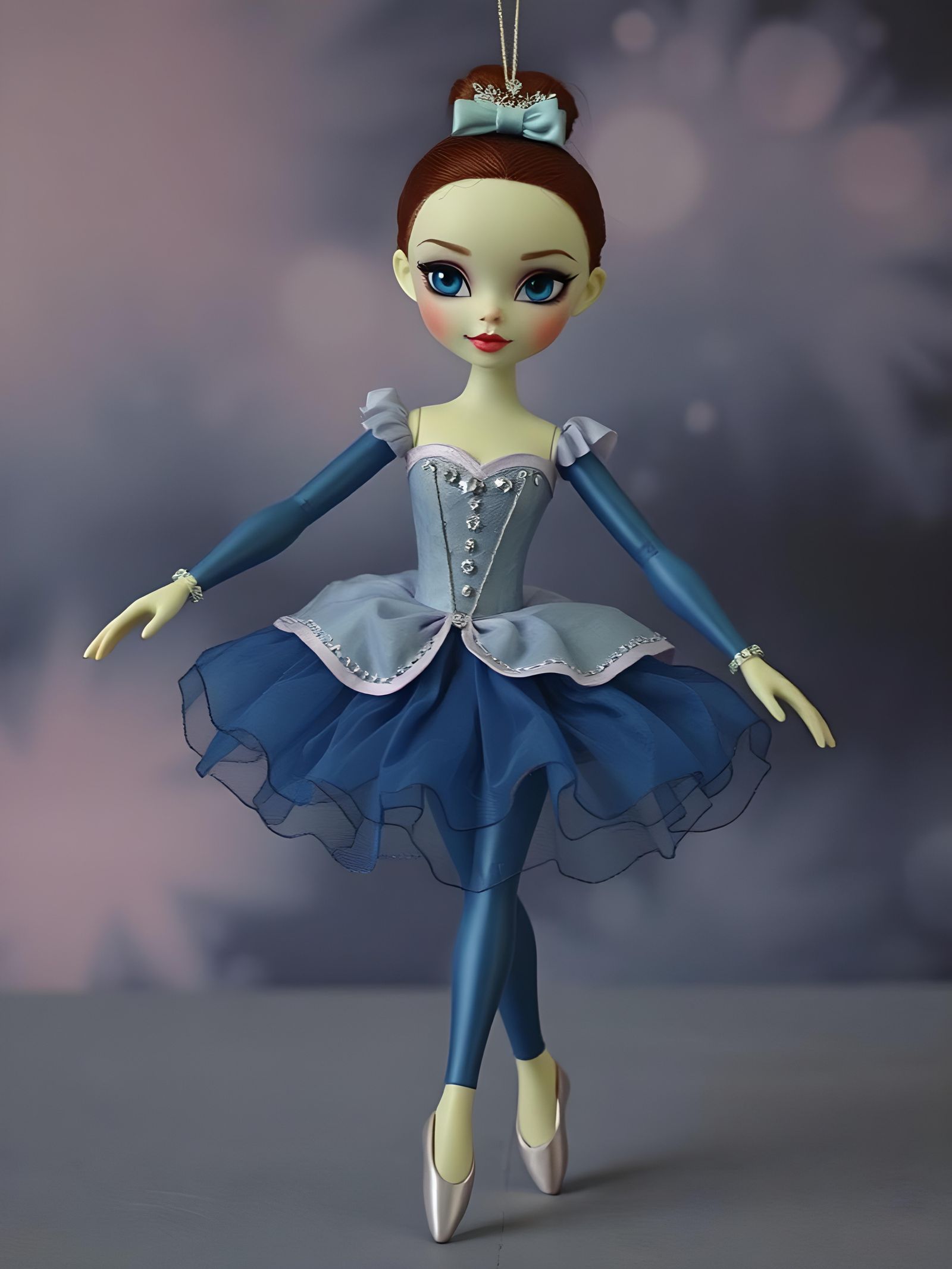 Haunting Ballerina Doll Dancing in Blue and Pink
