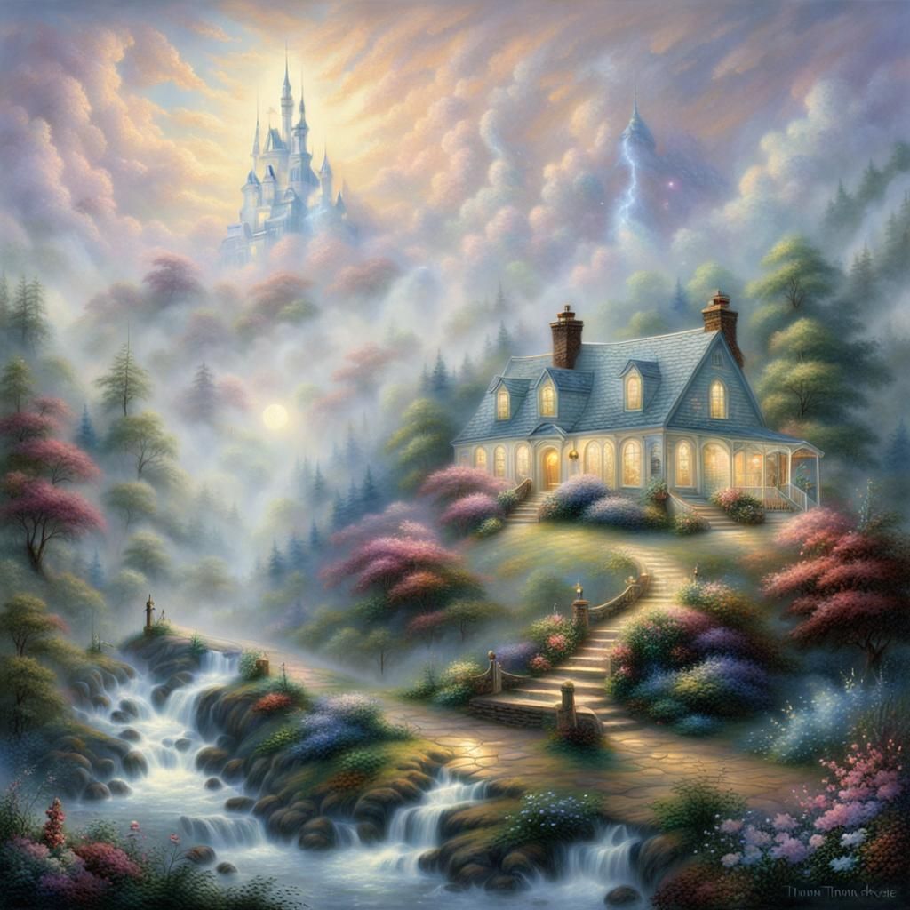 Ethereal Fantasy Landscape in Kinkade Style