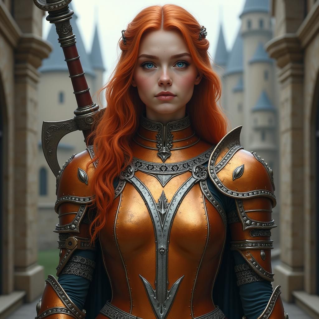 Valiant Warrior Woman in Copper Armor Portrait