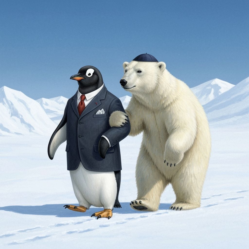 Penguin and Polar Bear in Antarctica