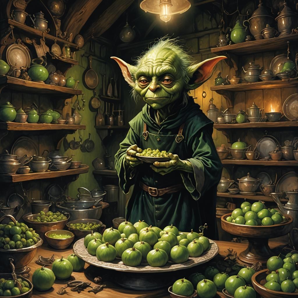 Goblin cooking in the kitchen